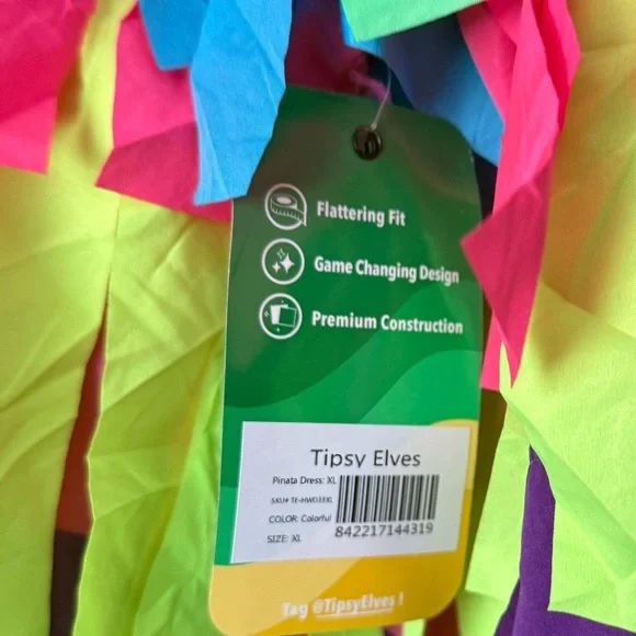 Tipsy Elves Rainbow Piñata Dress Bright Multicolor Fringe Costume Hood NWT Sz XL - Picture 7 of 9